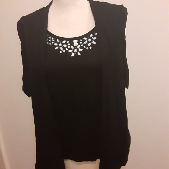 Covington Size Small Black Top w/Scoop Rhinestone Neckline & Attached Jacket - Picture 4 of 4